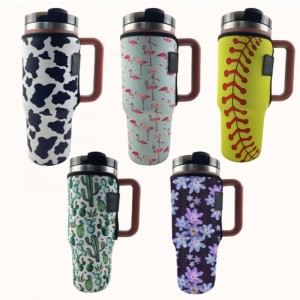 Custom sublimation printing leopard cow print neoprene tumbler sleeve holder for 40oz cup