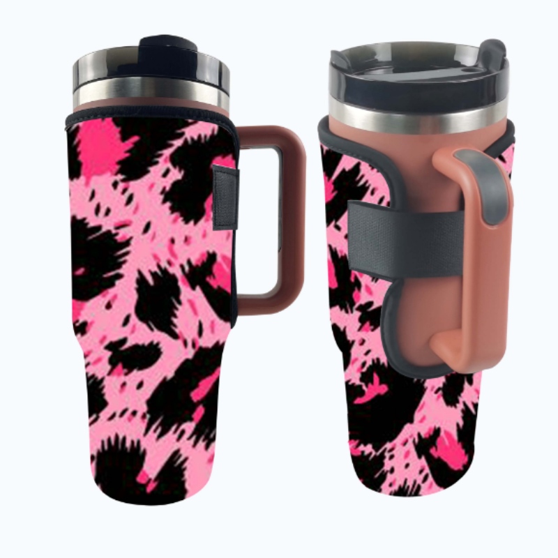 Custom sublimation printing leopard cow print neoprene tumbler sleeve holder for 40oz cup